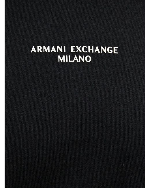 ARMANI EXCHANGE Black Piping-Detail Logo-Print T-Shirt for men