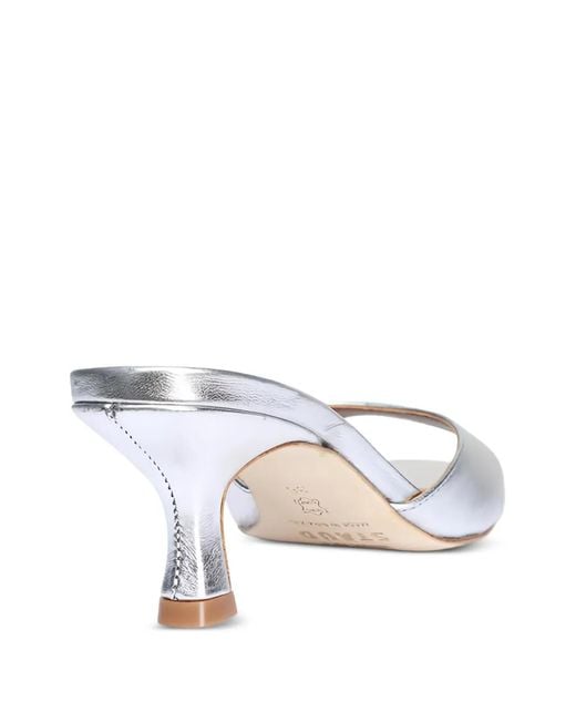 Staud White Brigitte Metallic-Effect Leather Sandals