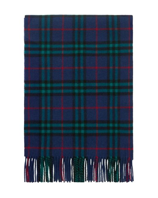 Burberry Blue Checked Fringed Scarf