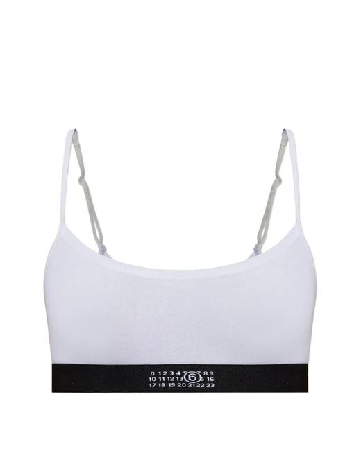 MM6 by Maison Margiela White Logo-Print Elasticated Bra