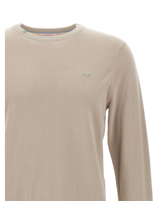 Sun 68 White Crew Neck Logo-Embroidered Sweater for men