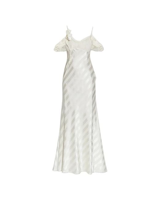 Self-Portrait White Lace-Detail Striped Maxi Dress