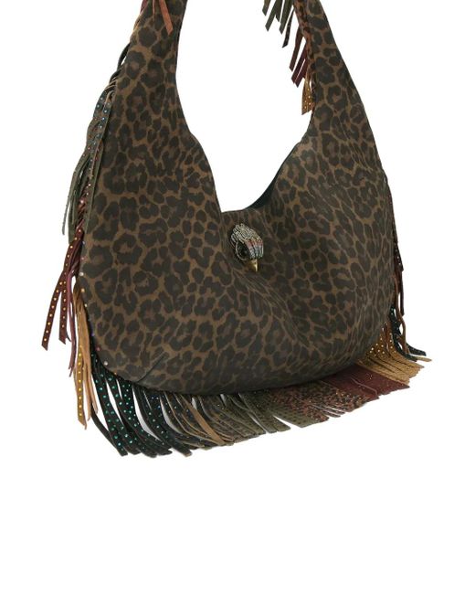 Kurt Geiger Black Leopard-Print Fringe Tote Bag