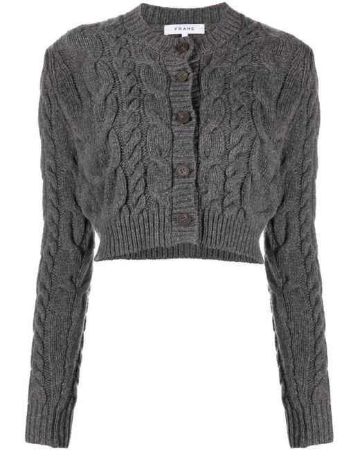 FRAME Wool Cableknit Cropped Cardigan in Grey (Black) Lyst Canada