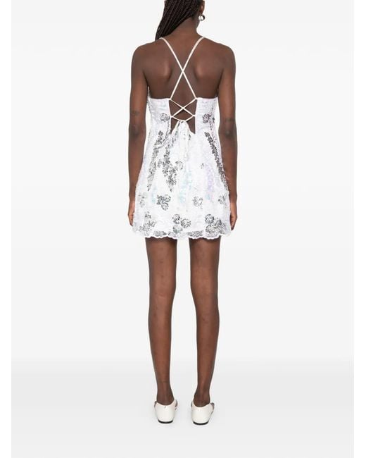 For Love & Lemons White Sequin-Embellished Lace Mini Dress
