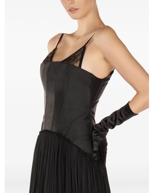 ARAFTU Black Lace-Detail Corset Maxi Dress