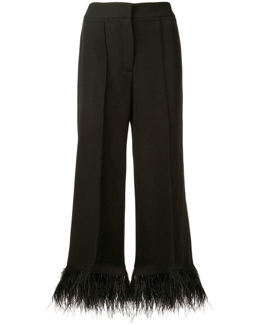 MILLY Feather Cuff Wide Leg Trousers in Black