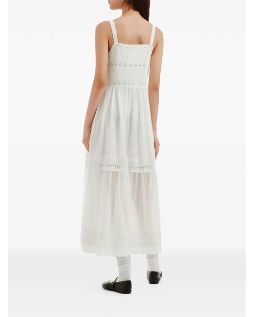 B+ AB White Broderie-Anglaise Tiered Sleeveless Cotton Midi Dress