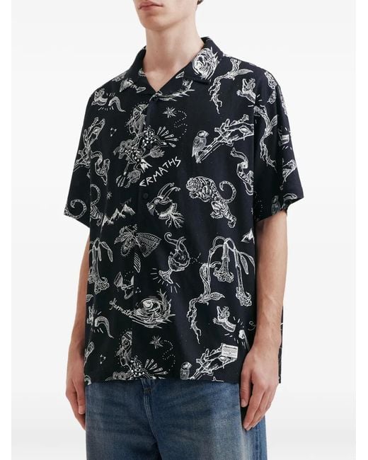 AFTERMATHS Black Patterned Short-Sleeve Shirt for men