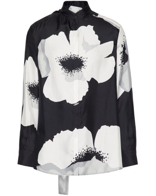 Valentino Garavani Black Floral-print Silk Shirt for men