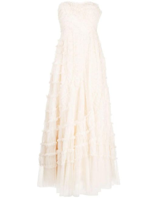 Needle & Thread White Ruffled-Detail Sleeveless Dress