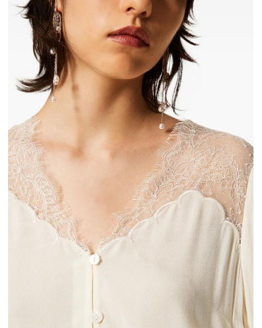 Twinset White Jacquard Shirt With Lace