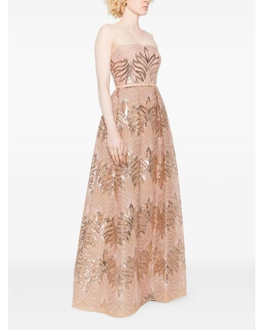 Elie Saab Natural Sequin-Embellished Strapless Dress