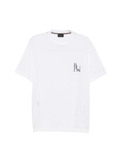 Brioni White Logo-Embroidered T-Shirt for men