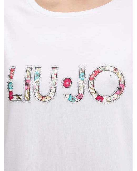 Liu Jo White Logo-Print Short-Sleeve Midi Dress
