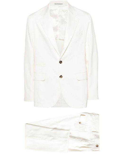 Brunello Cucinelli White Single-breasted Silk Suit for men