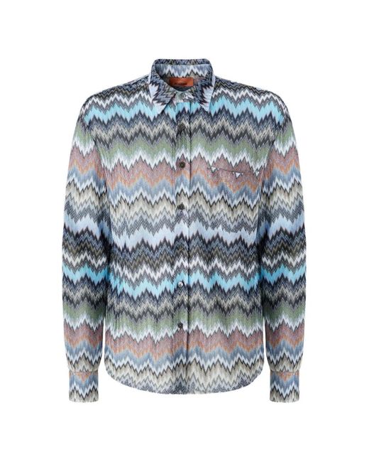 Missoni Blue Chevron Buttoned Shirt for men