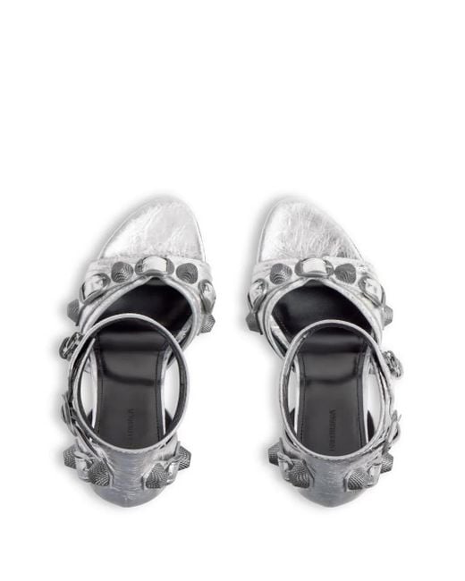 Balenciaga White Cagole 110Mm Metallic-Finish Sandals
