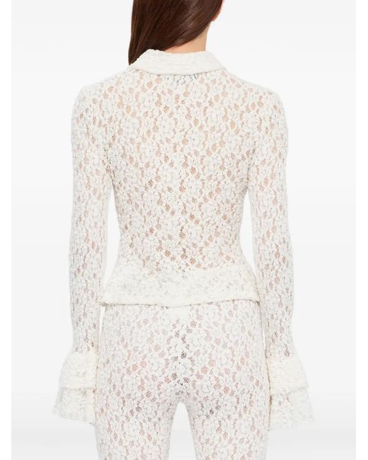 MSGM White Polo En Dentelle