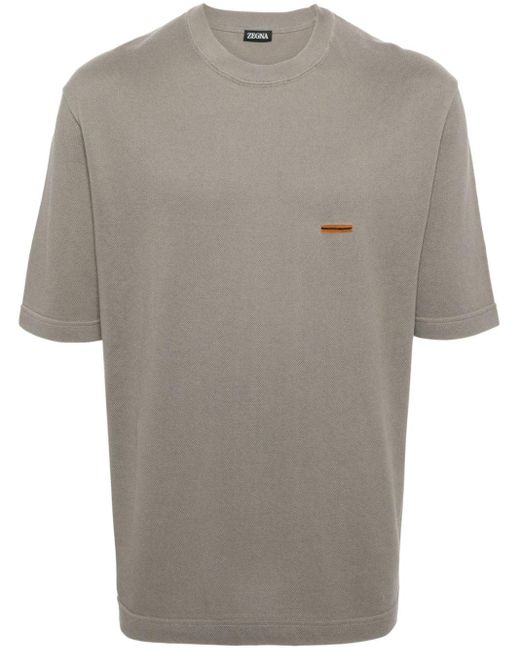 Zegna Gray Logo-embroidered Cotton T-shirt for men