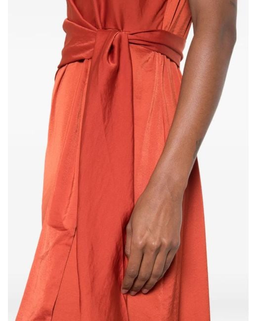 MOUTAKI Red Tie-Waist Sleeveless Midi Dress
