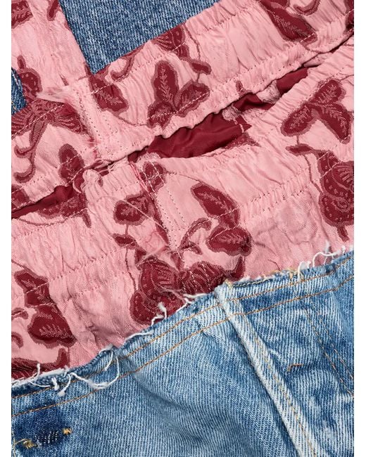 Needles Blue Floral-Panel Distressed Trousers for men