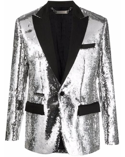 Philipp Plein Gray Sequin-Embellished Single-Breasted Blazer for men