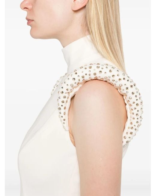 Jean Louis Sabaji White Crystal-Embellished Crepe Dress