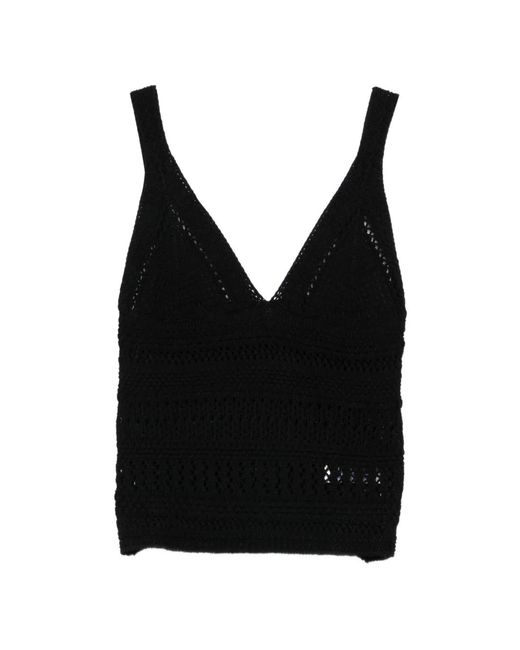 Alpha Studio Black Haut En Crochet À Col V