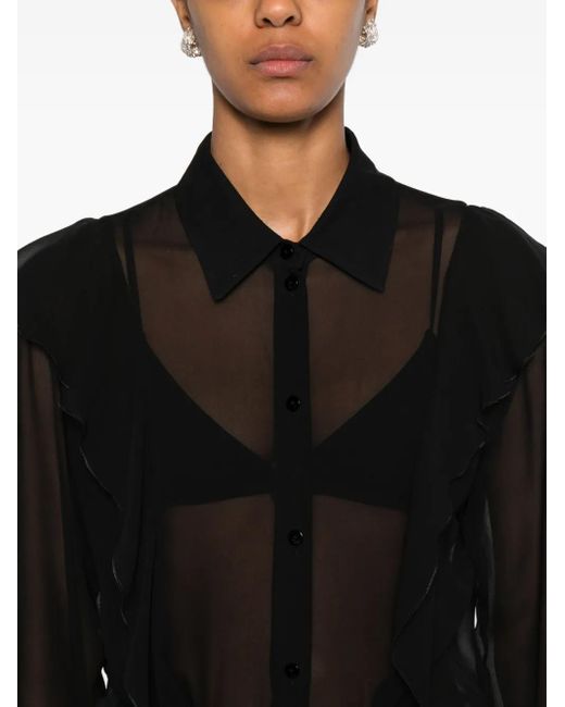 Blumarine Black Ruffled Silk Shirt
