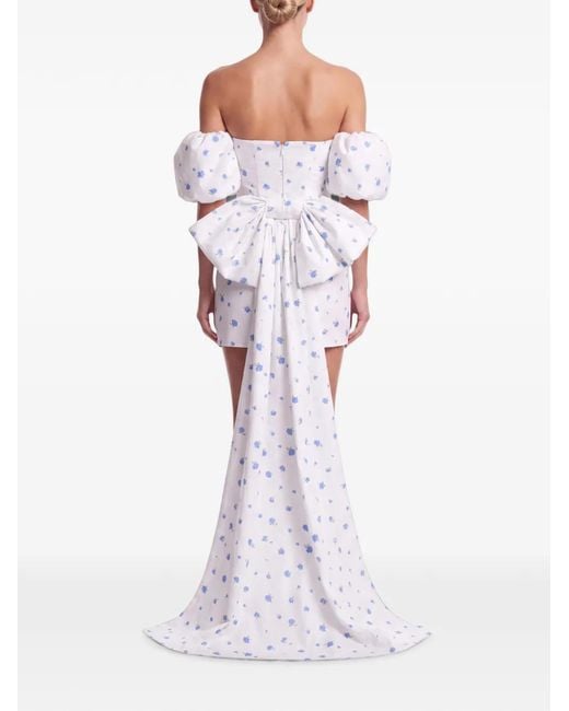 POST MERIDIEM White Floral-Print Puff-Sleeve Mini Dress