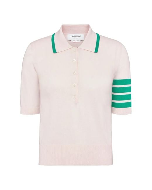 Thom Browne Pink Hector Intarsia 4-Bar Polo Top