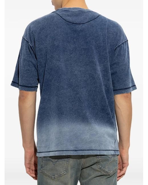 DIESEL Blue Ombré-Effect Logo-Embroidered T-Shirt for men