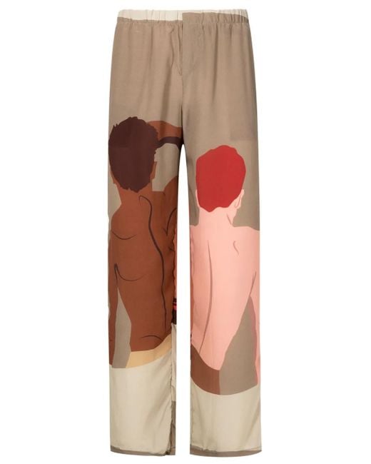 Pantaloni Dritti Con Stampa Grafica di Amir Slama in Brown da Uomo