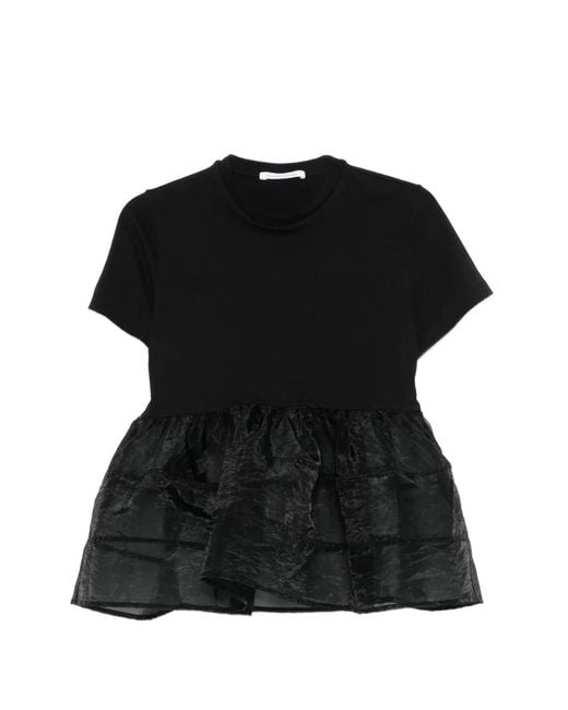CECILIE BAHNSEN Black T-Shirt Péplum David À Volants