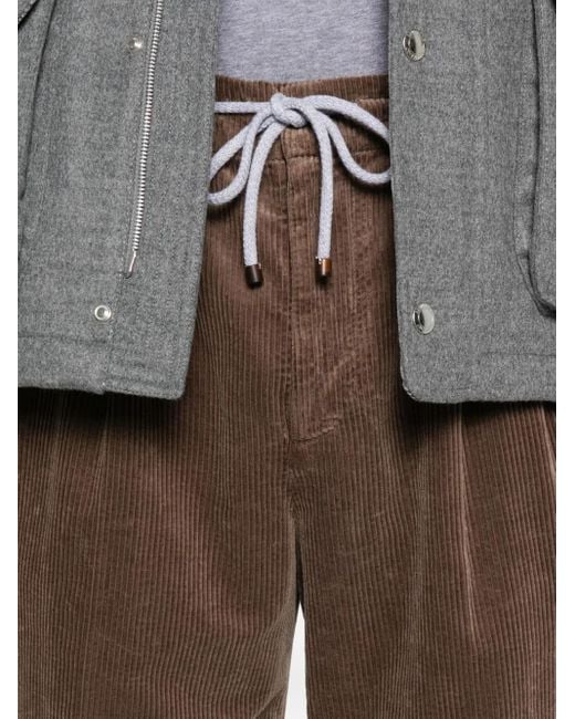 Brunello Cucinelli Brown Drawstring Corduroy Trousers for men