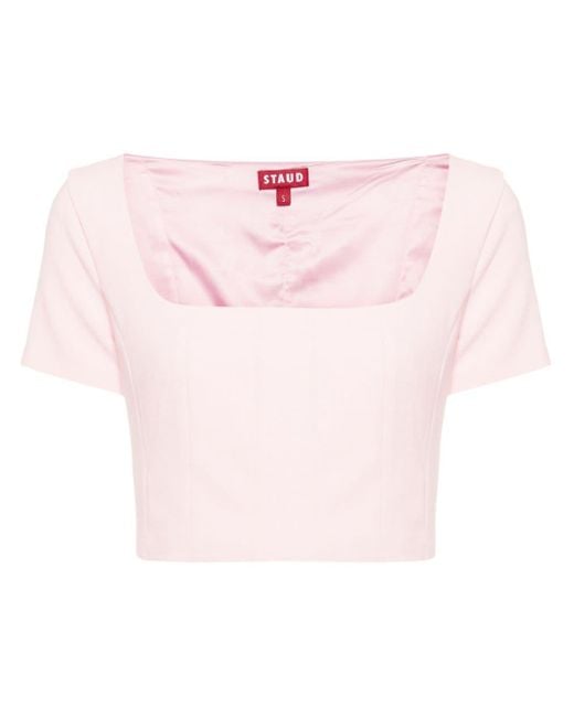 Staud Pink Anya Cropped-Bluse mit eckigem Ausschnitt