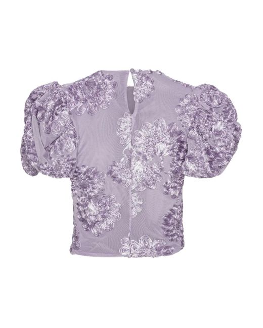 ROTATE BIRGER CHRISTENSEN Purple Puffärmel-Oberteil Mit Blumenverzierung