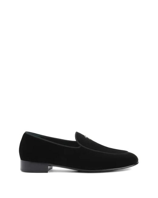 Giuseppe Zanotti Black Berth Metal Logo Velvet Loafers for men