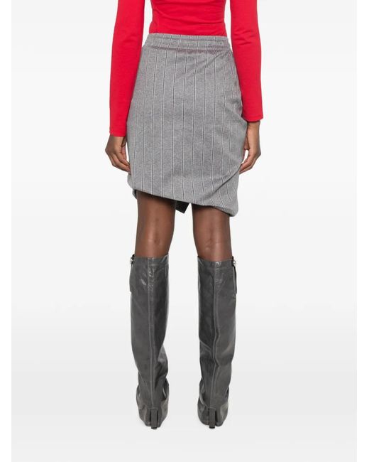 Vivienne Westwood Gray Side Panther Pinstripe-Print Ruched Mini Skirt