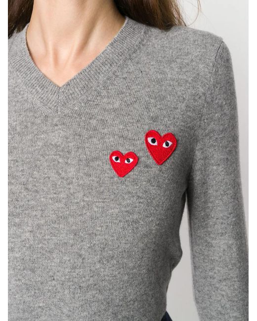 COMME DES GARÇONS PLAY Gray Long Sleeve V-Neck Sweater
