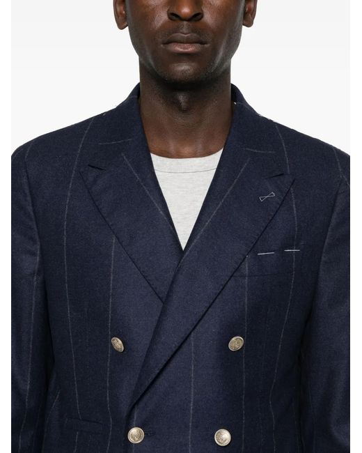 Eleventy Blue Pinstripe Double-Breasted Blazer for men