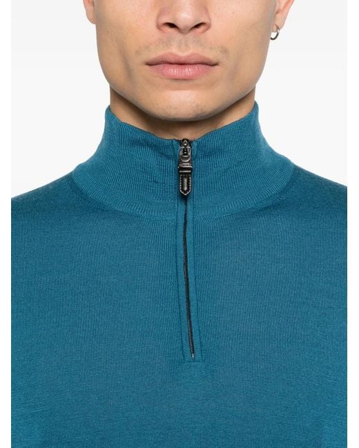 Canali Blue Half-Zip Sweater for men