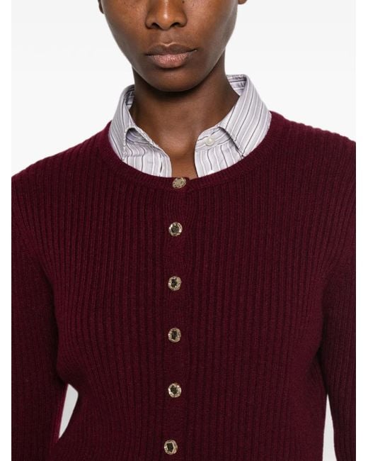 Allude Purple Ribbed-Knit Button-Up Cardigan