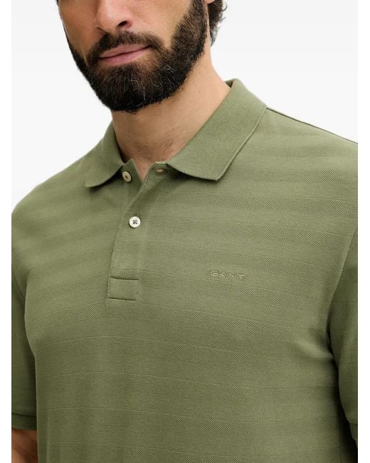 Gant Green Polo Rayé À Manches Courtes for men