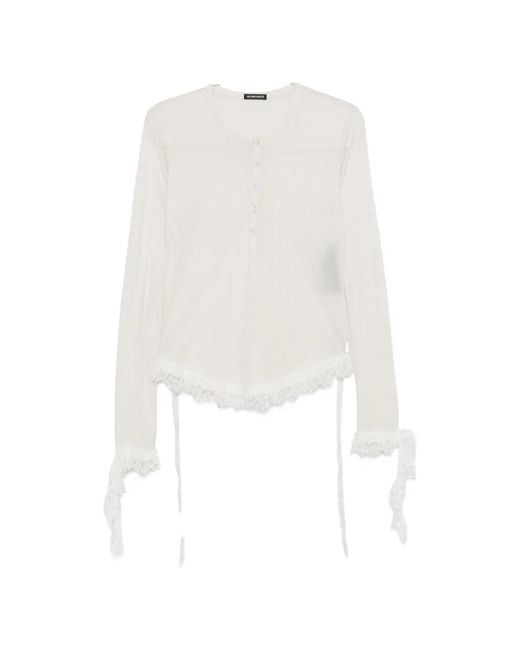 Ann Demeulemeester White Lace-Trim Long-Sleeve T-Shirt