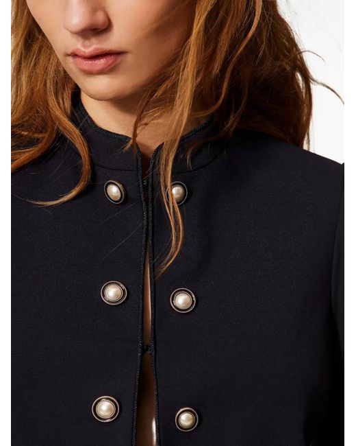 Twinset Blue Mandarin-Collar Decorative-Button Jacket