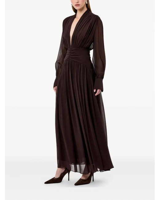 Nicholas Purple Jocelyn V-Neck Gathered Maxi Dress
