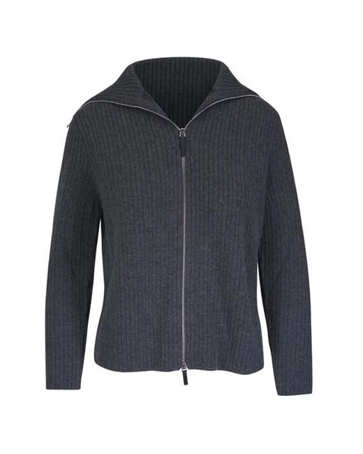 Lafayette 148 New York Blue Ribbed Zip Cardigan