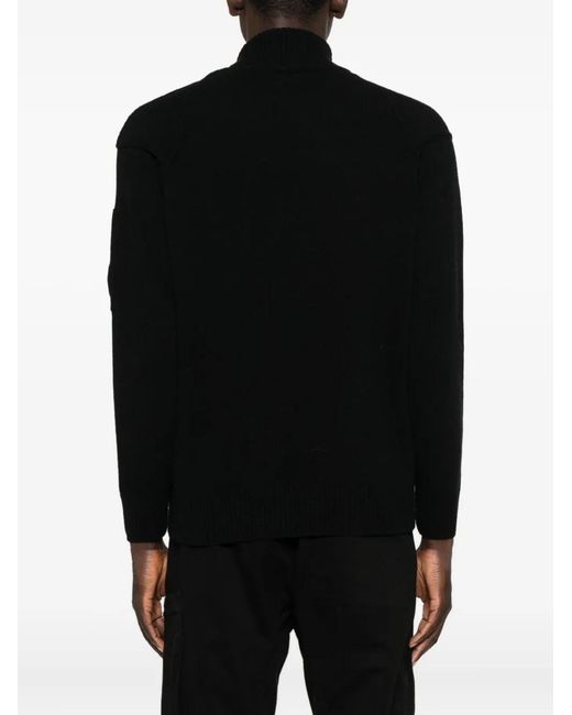 C P Company Black Logo Wool Turtle-Neck Sweater for men